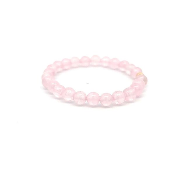 Natural Rose Quartz Gemstones 6mm Stretchable Bracelet 18k Gold Bead Charm - Picture 2 of 4